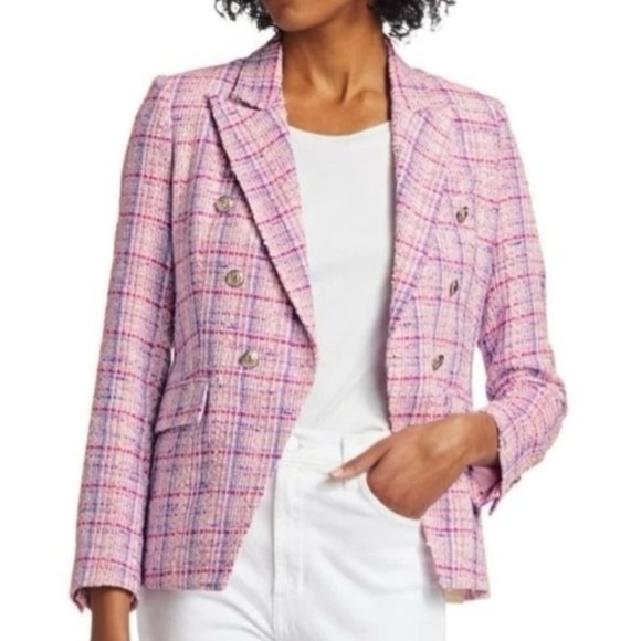 Generation Love Alexa Tweed Double Breasted Blazer Pink Blue - Picture 2 of 10